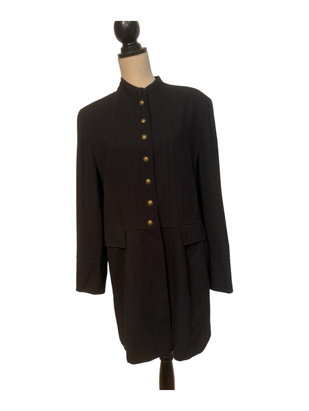 EMANUEL UNGARO JACKET LONG BLAZER BLACK LONG SLEEVES BUTTONS POCKETS SZ 14 EU48